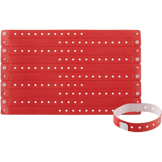 Advantus Colored Vinyl Wristbands - 100 / Pack - 0" Height x 0.6" Width x 9.8" Length - Red - Vinyl | Bundle of 2 Packs