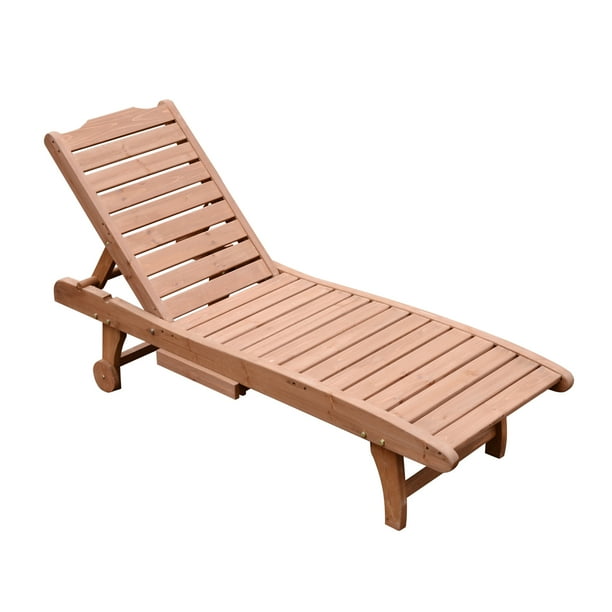 Outsunny Reclining Outdoor Wooden Chaise Lounge Patio Pool Chair With