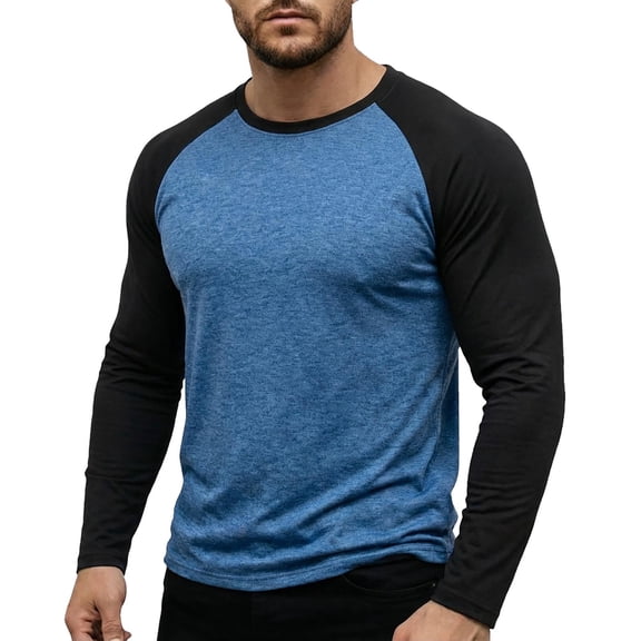 Fnnxeal Mens T-Shirts Casual Fall Winter Fashion Crew Neck Long Sleeve Blue Shirts for Men Size 2XL