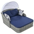 thumbnail image 2 of Glavbiku 79.9" Outdoor Wicker Double Sunbed,PE Rattan Daybed with Adjustable Canopy for Patio,Blue, 2 of 12