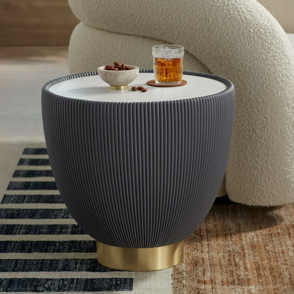 Studio 55D Brennan Mid-Century Modern Gray Rubberized Round Coffee Table 18 1/2" Wide White Faux Marble Tabletop for Living Room