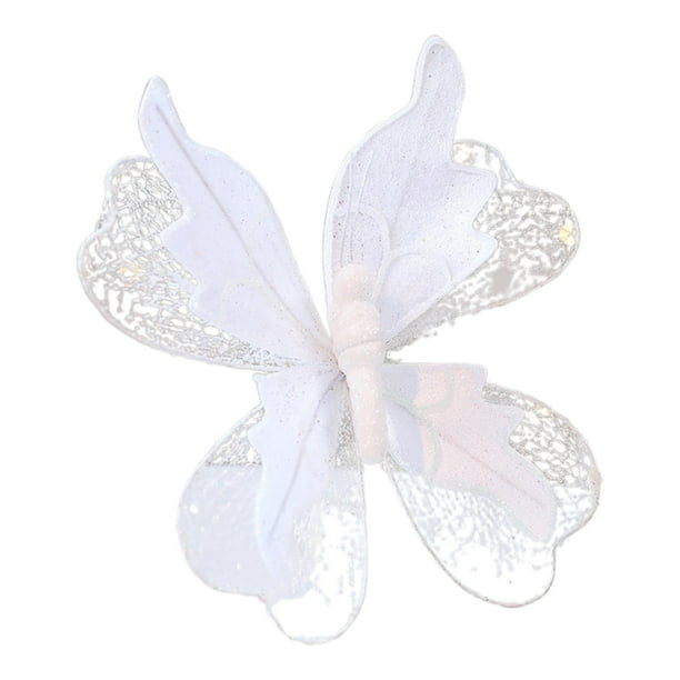 Adorno colgante de pared con forma de mariposa artificial, fondo brillante decorativo. Blanco