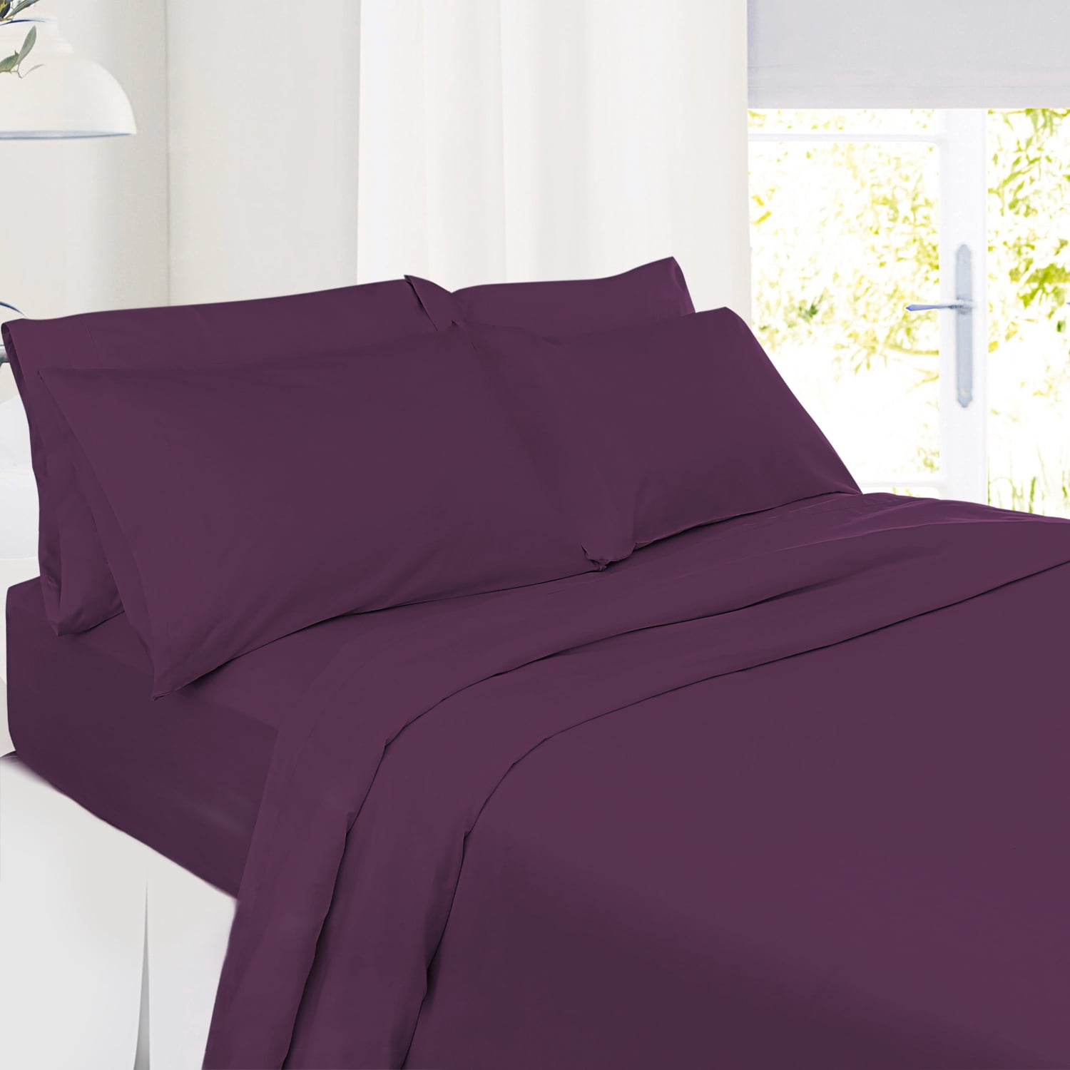 Extra Deep Pocket 4 Piece Bed Sheet Set – Super Deep Fitted Sheet Fits Mattress from 18-24 inces Depth – Double Brushed Microfiber Sheets with 2 Pillow Cases, Twin, Eggplant