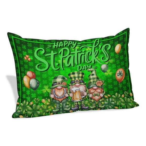 St. Patrick's Day Pillow Covers 12"x20", Green Gnomes Shamrock Botanical Spring Soft Brushed Microfiber Breathable Throw Pillow Covers, Decorative Pillowcase with Zipper for Couch Sofa Bedroom