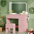 thumbnail image 4 of LIVELYGLOW Vanity Set with Mirror&Stool,Makeup Vanity Set with Power Outlet,Vanity Dressing Table with LED Light for Bedroom,Pink, 4 of 9