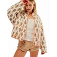 thumbnail image 1 of Chaqueta Acolchada Corta con Estampado Floral Vintage para Mujer, Chaqueta Corta Abierta Al Frente, Ropa de Abrigo Naranja M, 1 of 3