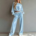thumbnail image 2 of Leey-World Outfit Sets for Women Women Fall Clothes Winter Solid Color Long Sleeve Pullover Crop Top and Wide Leg Pants Lounge Set Travel Outfits for Women, 2 of 7