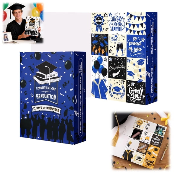 Graduation Countdown Calendar Gift Box 12 Days 2026 Graduation Gift Box with Filling Raffia Large Inner Boxes Fill It Yourself Empty Boxes for Graduates Her Him High School College,Blue