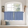 thumbnail image 3 of Dark Blue Striped Tier Curtains, Modern Beige Geometric Country Light Filtering Kitchen Curtains, 2Pcs Rod Pocket Half Window Treatments Panels for Sink Cafe Cabinet Camper 27.5x24 Inches, 3 of 9