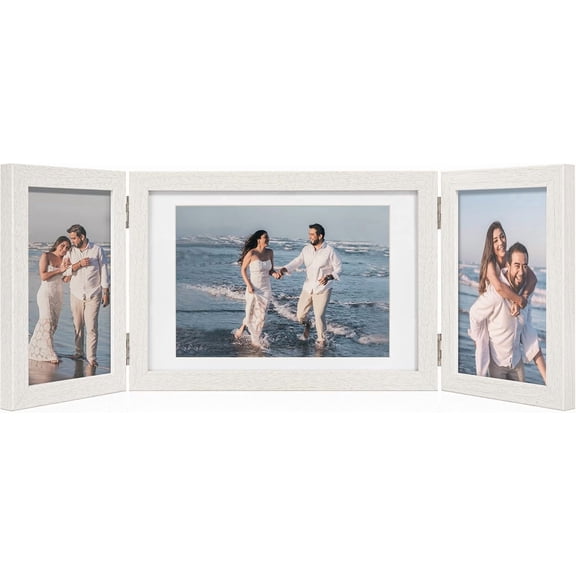 5x7 Picture Frame White 4x6 3 Picture Frames Collage Hinged Folding Triple Photo Frames Home Decor for Wall Desktop Christmas Wedding Birthday Photo Display,tabletop hanging,Gift Ideas,Home Decor