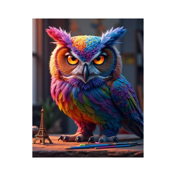 Paint by Numbers Kit for Adults, Colorful Owl Paris Desk Art Paint by Numbers, Easy Paint by Numbers Kit for Adults Beginner, DIY Adult Paint by Number Kits on Canvas, Home Decor