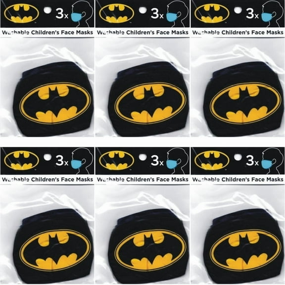 Bundle of 6 Packs - Batman Kids Fabric Face Masks with Ear Loops & Filter Pocket (3 Pack)