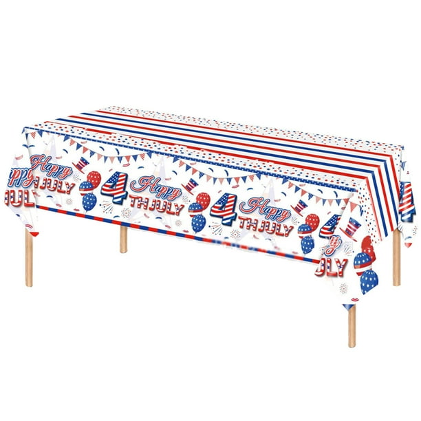 4th of July Tablecloth Plastic 54x108 Inch, Disposable Patriotic Table