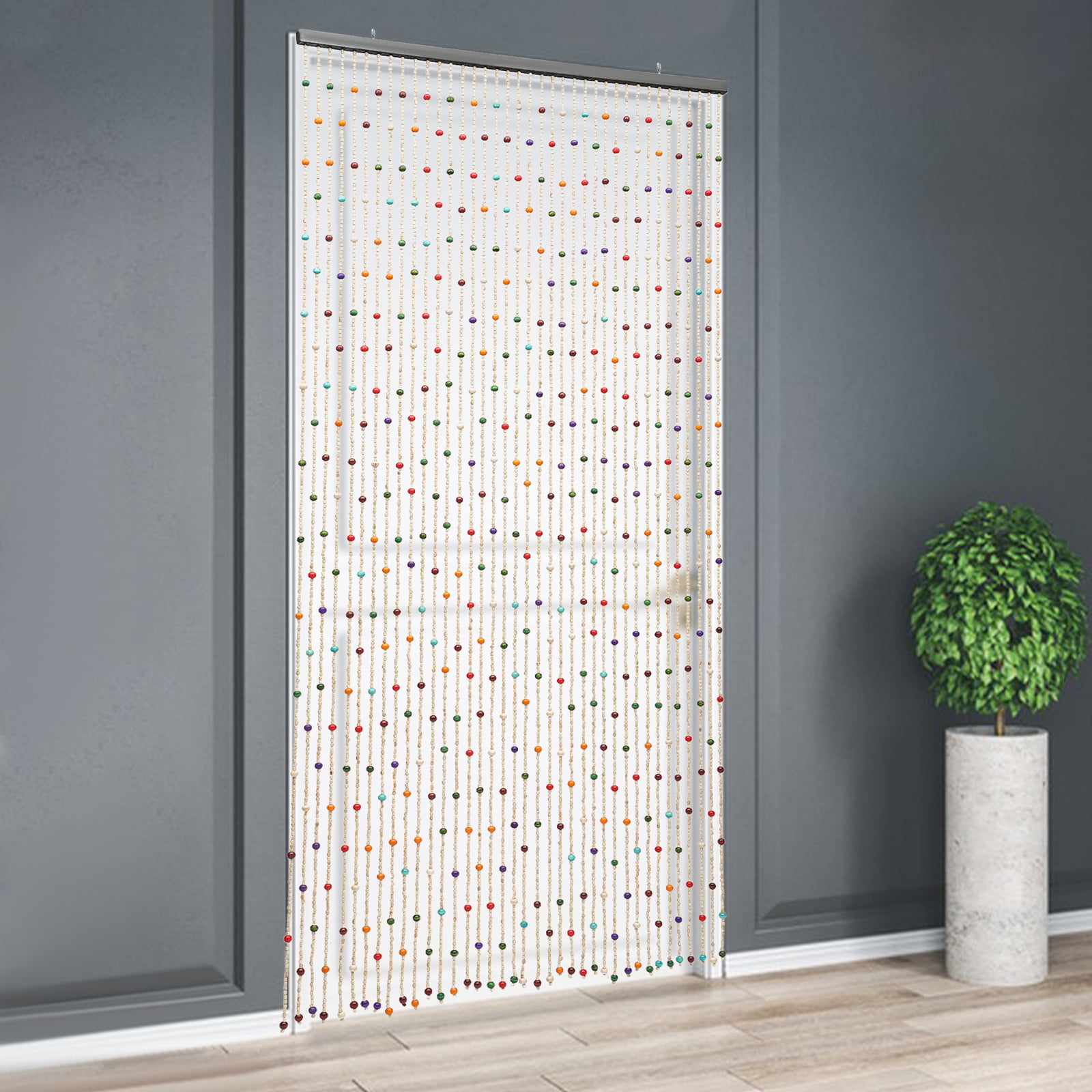 Hand Made Wooden Door Beaded Curtain 74.89" Natural 38 Strands Front Door Decor Curtains Window-mounted Colorful Doorway Beads for Bedroom Living Room Kitchen Room