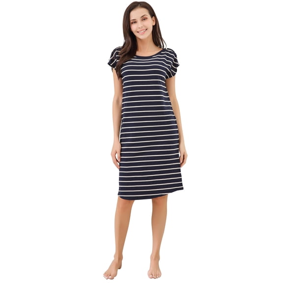 Richei House Women's Cotton Knit Striped Dress with Buttons RHW2874
