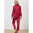 thumbnail image 3 of DARING DIVA Women's Long Sleeves Button Down Satin Pajama Sets XS Red, 3 of 6