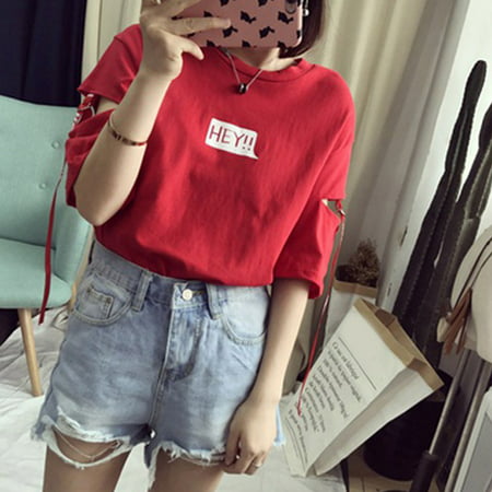 KABOER 2019 New Short-sleeved T-shirt Female Summer Casual Korean Students Loose Summer New Style Hong Kong Flavor Wild Hole Half Sleeve (Best Gfuel Flavor 2019)