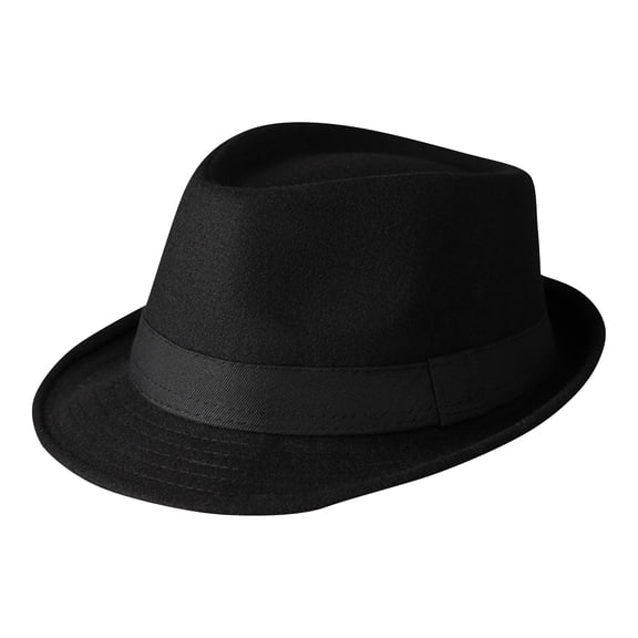 IAJDKMEK Men's Fedora Hats - Wool Felt, Flat Wide Brim, Jazz Style, Breathable, Warm, Perfect for Formal Occasions, Parties and Daily Wear,Black
