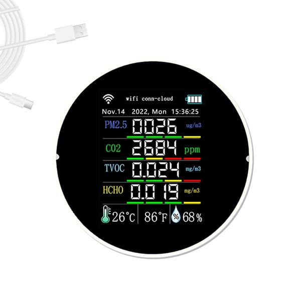 Tuya Wifi Medidor de del aire portátil 7 en 1 PM2.5 CO2 TVOC HCHO AQI Probador de temperatura y hum CACAGOO Comprobador de la calidad