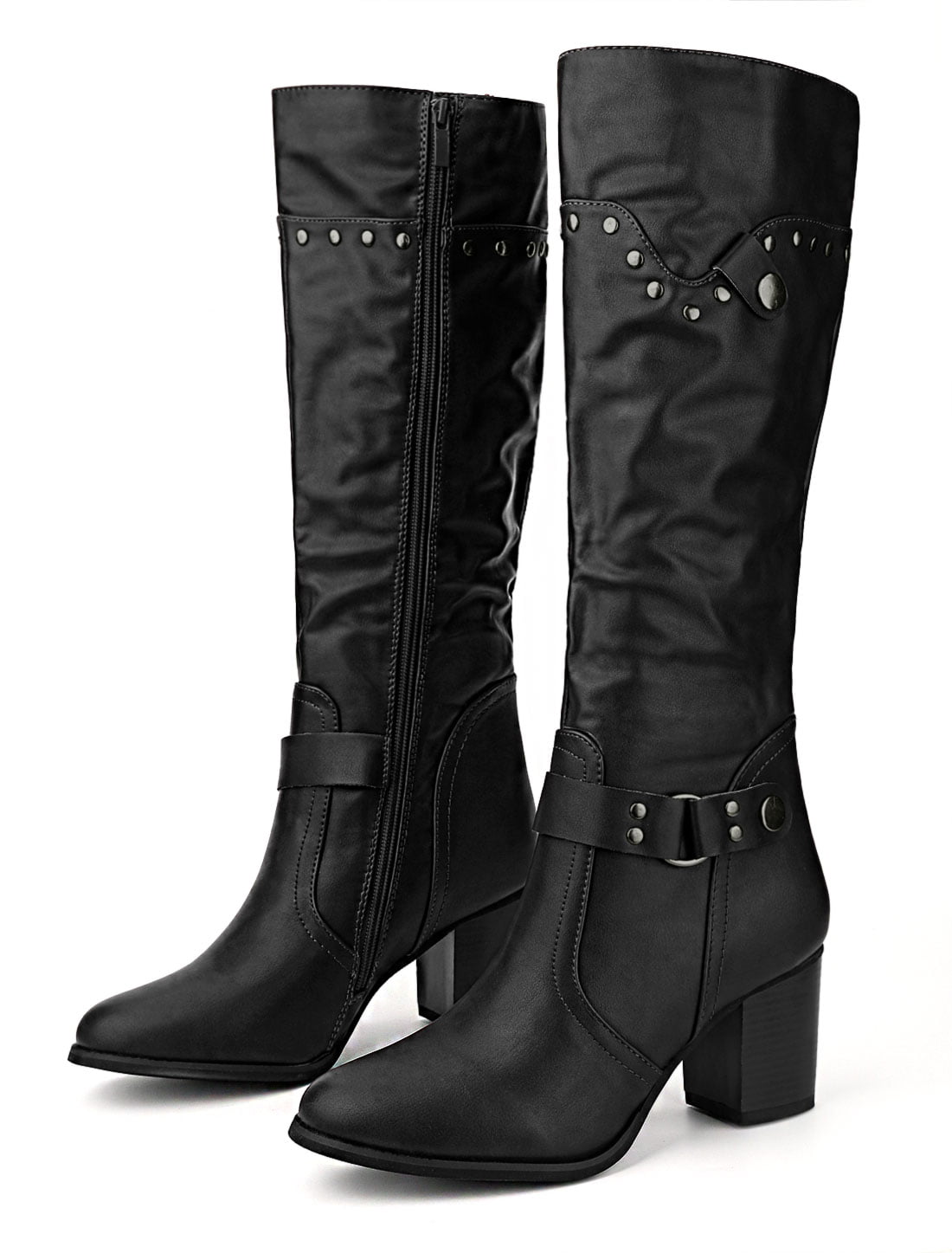 LACE UP RIDING STYLE BOOTS SHOES SIZE 3-8  NEW WOMENS BLOCK HEEL KNEE HIGH ZIP 