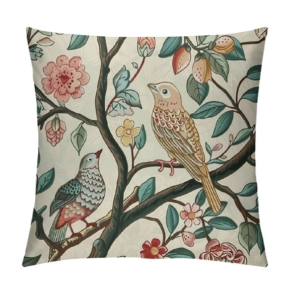 PHYHOO Vintage Bird Floral Pillow Covers Pink Green Yellow Flower Decorative Throw Pillows For Couch Cases Farmhouse Home Decor Sofa Bed Porch Outdoor