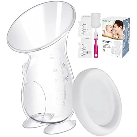 Handheld Manual Breast Pump with Double Suction Base - Breastfeeding Pump Milk Collector - 5oz/150ml + PP Lid + Cleaning Brush - 100% Food Grade - BPA, PVC and Phthalate Free Material