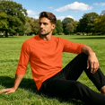 thumbnail image 4 of Nestiefly Men's Shirts 3/4 Sleeve Cotton T-Shirt Crew Neck Tees Classic Basic Casual Tops Plain Soft Shirt Orange M, 4 of 8