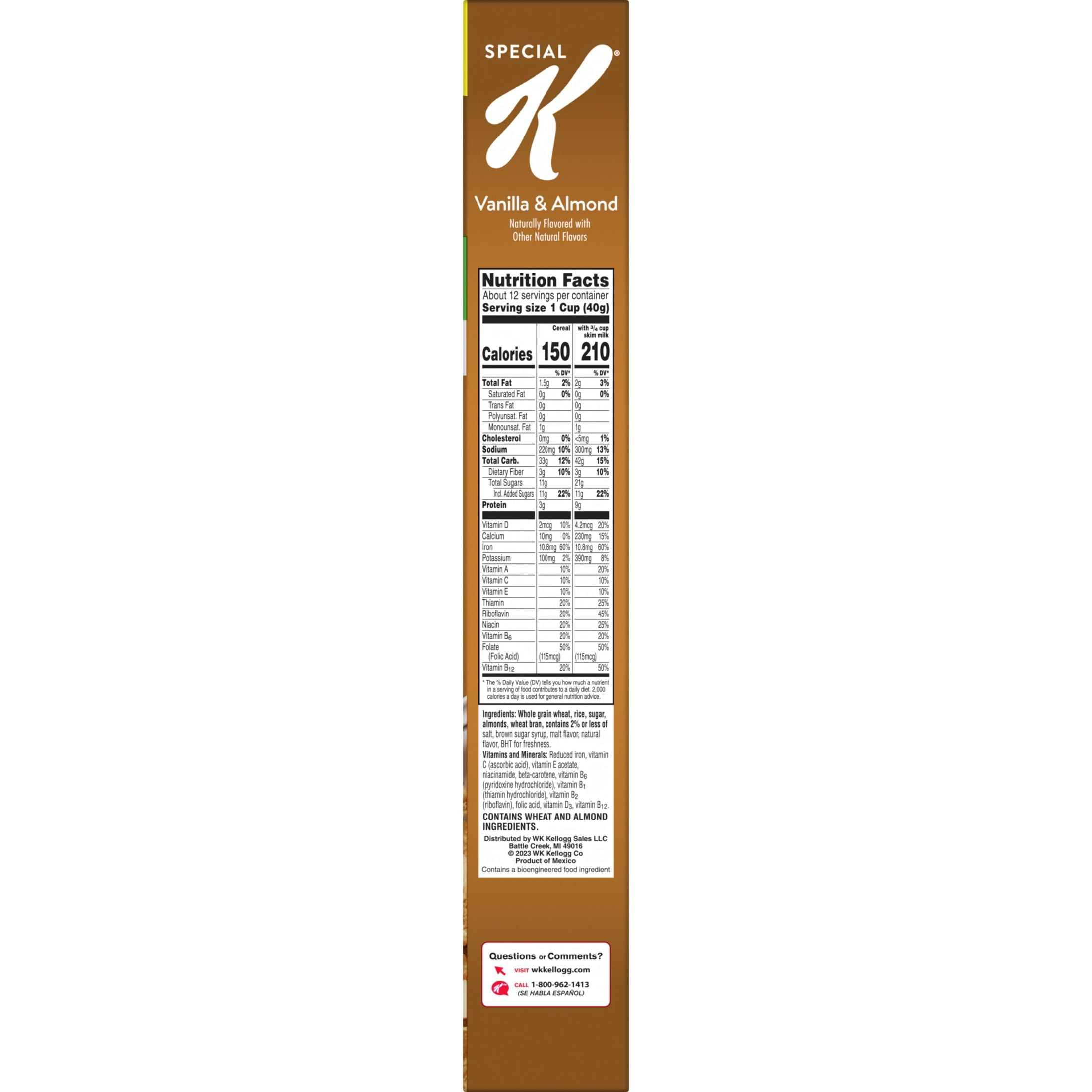 Kellogg's Special K Breakfast Cereal, Fiber Cereal, Family Breakfast, Family Size, Vanilla and Almond, 17oz (Pack 2)