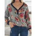thumbnail image 3 of Gvmfive Women Floral Print Drop Shoulder Long Sleeve V-Neck Casual Tops, 3 of 4