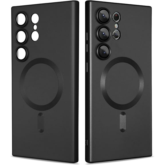 Magnetic Case for Samsung Galaxy S24 Ultra for Women Men Compatible with Magsafe, Matte Luxury Metallic Luster Flexible TPU Shockproof Case with Screen Protector - Black