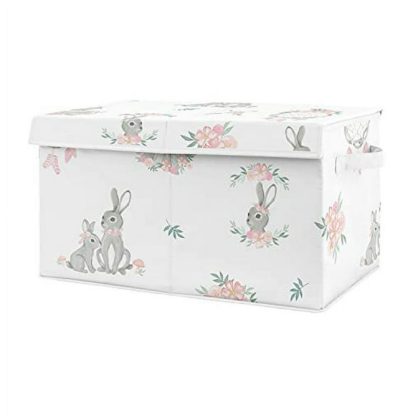 Sweet Jojo Designs Woodland Bunny Floral Girl Small Fabric Toy Bin Storage Box Chest for Baby Nursery or Kids Room - Blush Pink and Grey Boho Watercolor Rose Flower Forest Rabbit