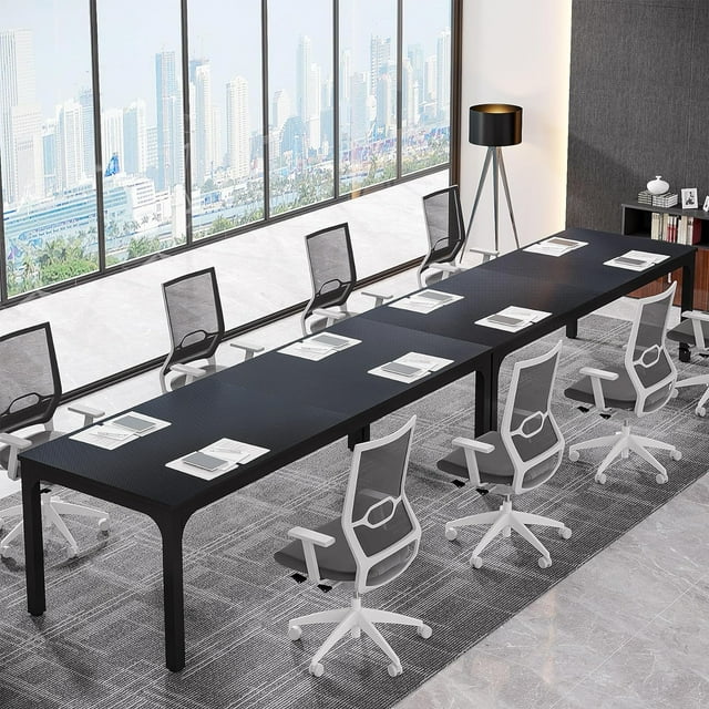 Tribesigns 78.74-Inch Large Black Conference Room Table, Modern Office Meeting Seminar Desk with Metal Legs and Adjustable Foot Pads, Seats 6-8, Only Table Included