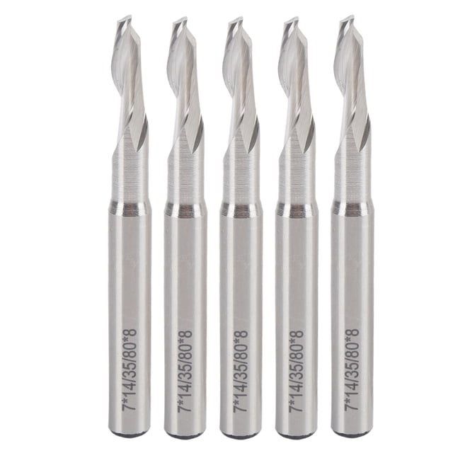 Fresa de 5 uds, fresa de extremo en espiral de flauta única, broca enrutadora CNC de vástago recto, 8x7x14x80mm