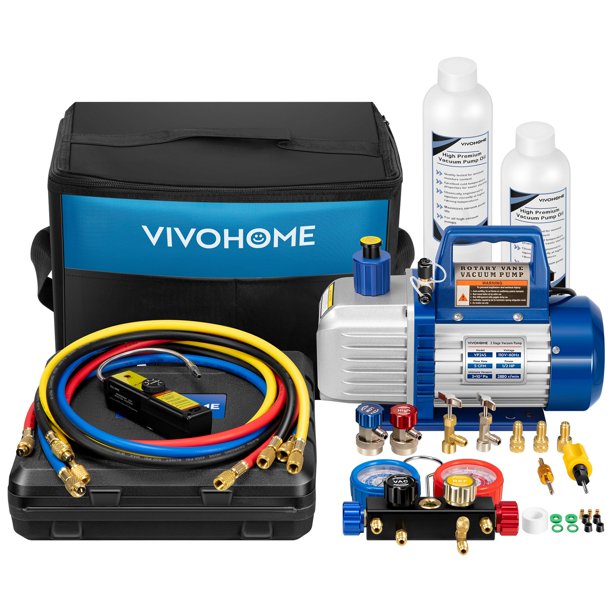 Bomba de vacío HVAC VIVOHOME 1/2 HP 5 CFM de 2 etapas con juego de manómetros