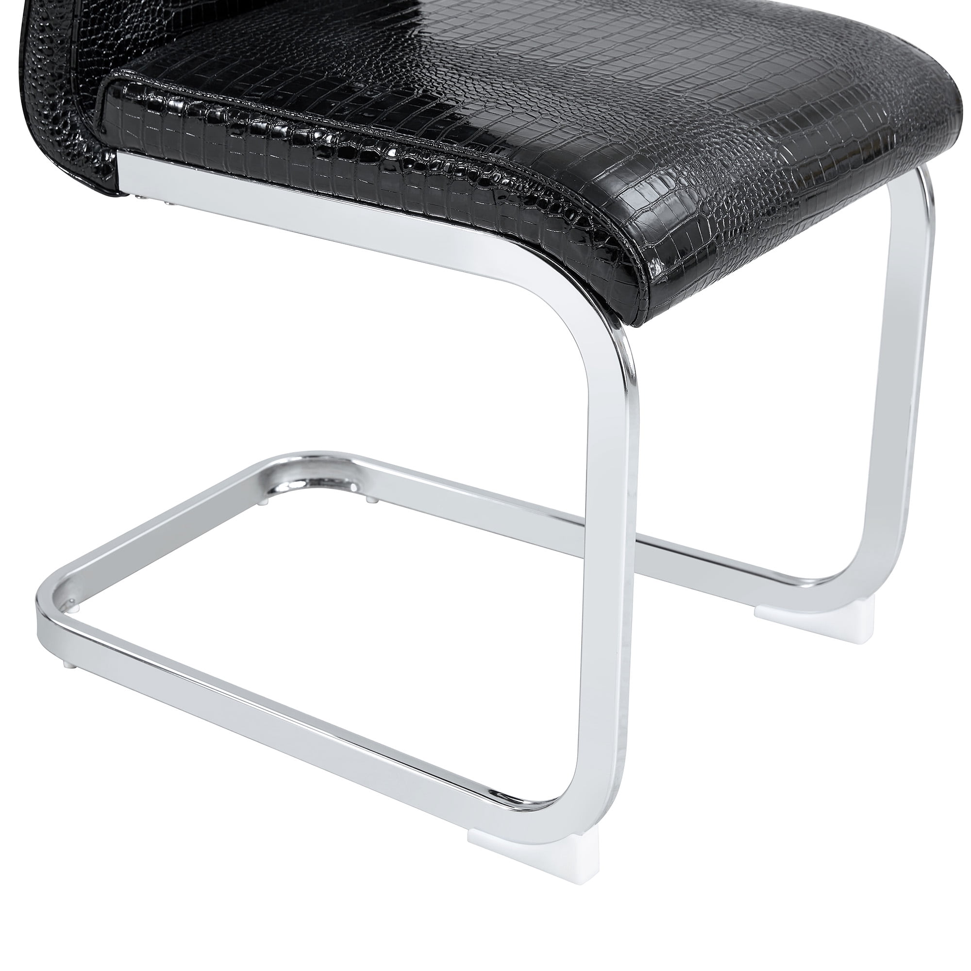 Aukfa Modern Dining Chairs Set of 2 , 400 lbs Heavy-Duty Faux Alligator Leather Kitchen Chairs with Crystal Button Tufted High Back,Black