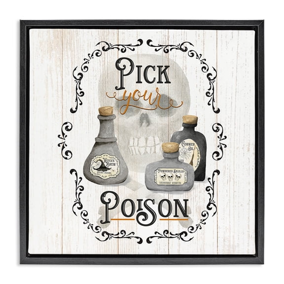 Stupell Industries Farmhouse Halloween Poison Jars Black Floating Frame Canvas Art, 18 x 18, by Deane Beesley