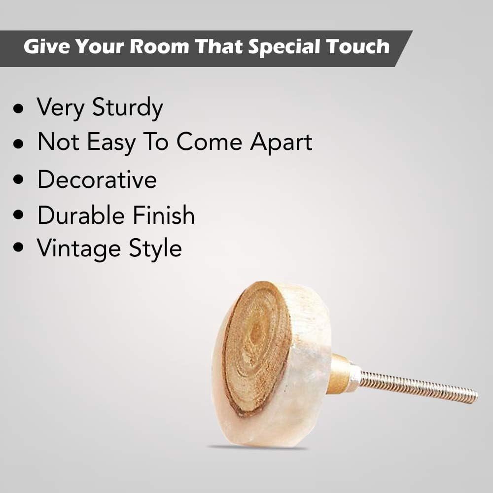 Perilla Home Set of 6 Round MOP Wooden Cabinet Knobs Decorative Antique Knobs for Home Kitchen Cabinet Hardware Cupboard Door Dresser Wardrobe and Drawer Pull Handle