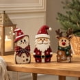 thumbnail image 3 of 3-Piece Christmas Wooden Figurines Set - Vintage Santa Snowman Reindeer Desktop Ornaments - Distressed Wood Holiday Mantel Shelf Decor, Indoor Xmas Home Party Gift, 3 of 7