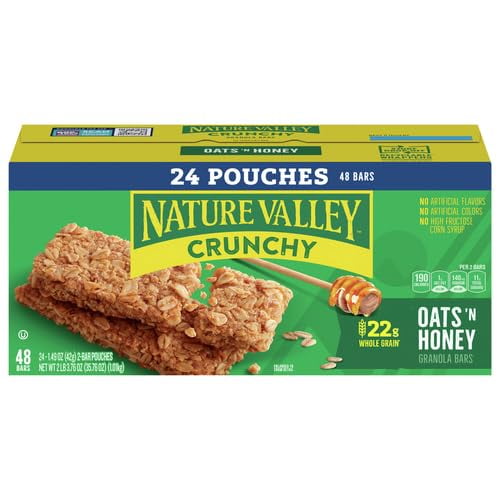 Nature Valley Crunchy Granola HMF23 Bars, Oats 'n Honey, 48 Bars, 35.76 OZ (24 Pouches)