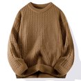thumbnail image 2 of HAiming Men's Sweater Solid Color Long Sleeve Crewneck Knitted Jumper Tops Plus Size Casual Loose Pullover Sweaters, 2 of 4