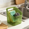 thumbnail image 2 of 1 Pc Storage Organizer Bins Wall Mounted Shower Caddy, Bathroom shelves Stackable Clear Plastic Toothbrush Holder Adhesive Hanging Bin for Bathroom, Kitchen, Cabinet, 3.85x3.77x4.33 Inch, Green, 2 of 9