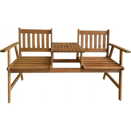 Outdoor Patio Bench Wood Garden Bench Park Bench Acacia Wood with Table for Pool Beach Backyard Balcony Porch Deck Garden Wooden Furniture