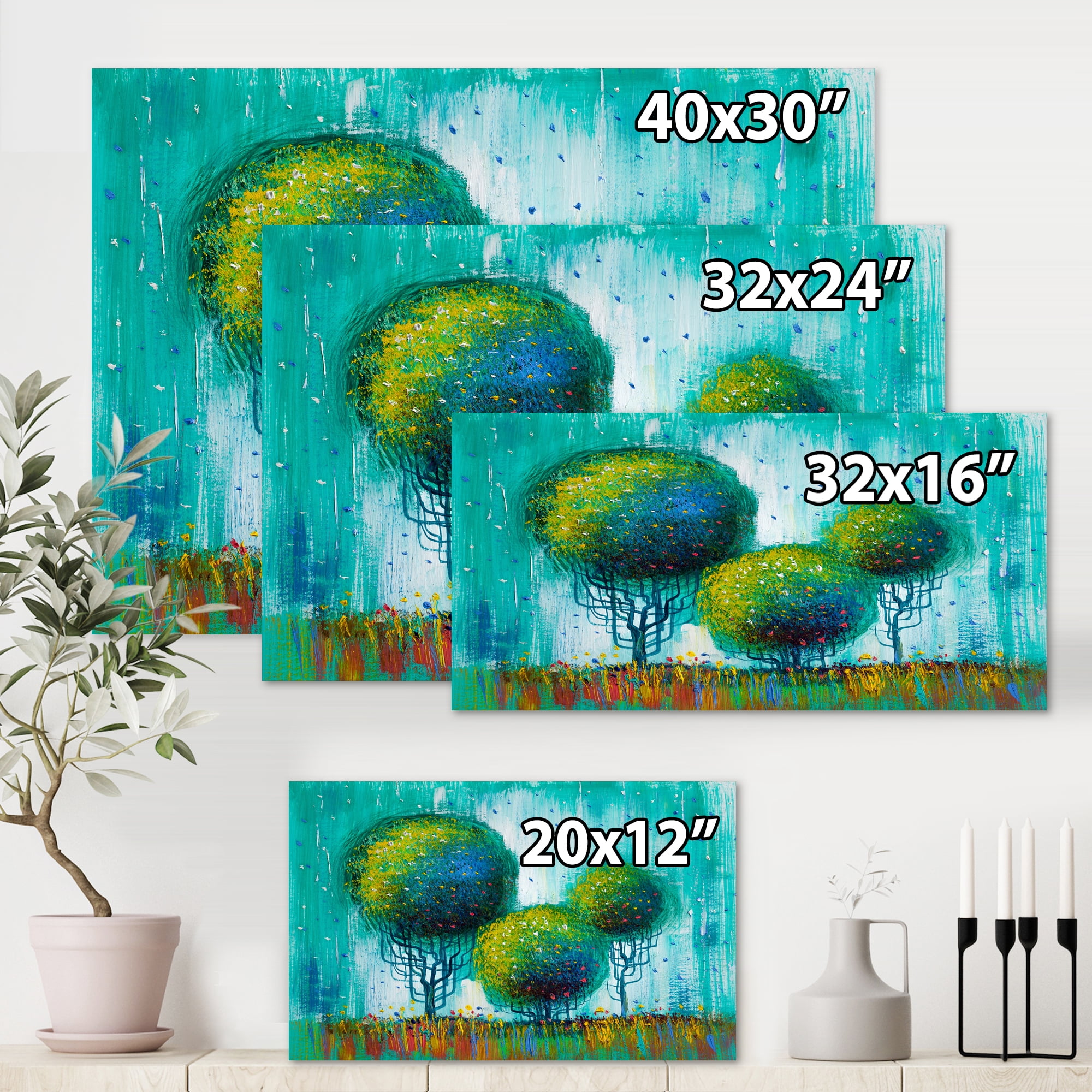 Colorful Landscape Trees Impressionist II 40 in x 30 in Painting Canvas Art Print, by Designart