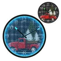 Voice Activated Clock with Glow Light 12 Inch Large Silent Wall Clock Battery Operated for Home Decor Red Truck with Christmas Tree