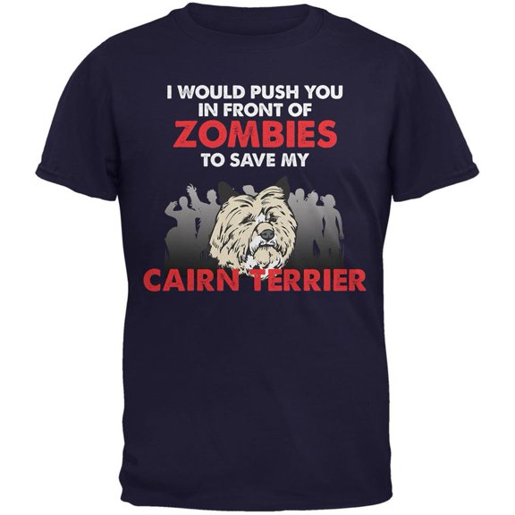 I Would Push You Zombies Cairn Terrier Navy Adult T-Shirt - 2X-Large