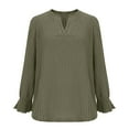 thumbnail image 4 of Wdfiry Women's V Neck Tops Ribbed Puff Long Sleeve Fall Knit T-shirt Solid Color Lightweight Tops, 4 of 4