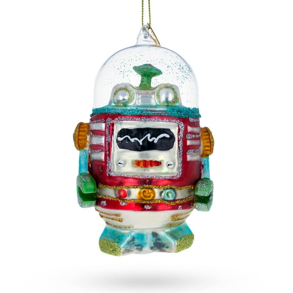 Glittered Robot Glass Christmas Ornament