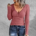 thumbnail image 2 of Women Fashion Solid Button Womens Thermals Top and Bottom Set E Cold T Shirt V Neck Womens Thermal Tops Long Sleeve with Buttons Pullover Long Sleeve Slim Top, 2 of 5