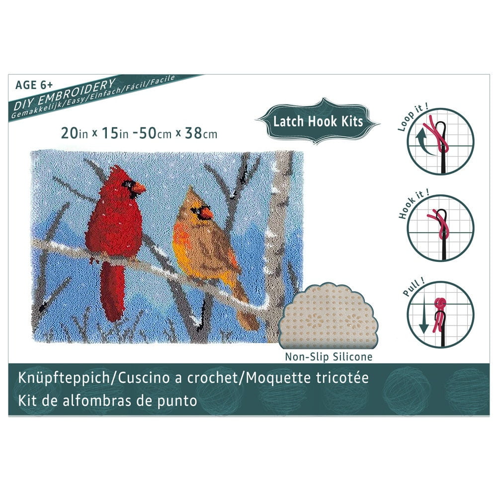 Latch Hook Rug Kits Embroidery DIY Two Birds Pattern Crochet Needlework Crafts for Adults and Kids Beginners 20"x 15"
