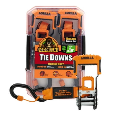 Gorilla 2 Pk 1" X 16' Ratchet Strap W/ Orange Gorilla Grip Handle W/ Cap Locks (Orange Webbing)